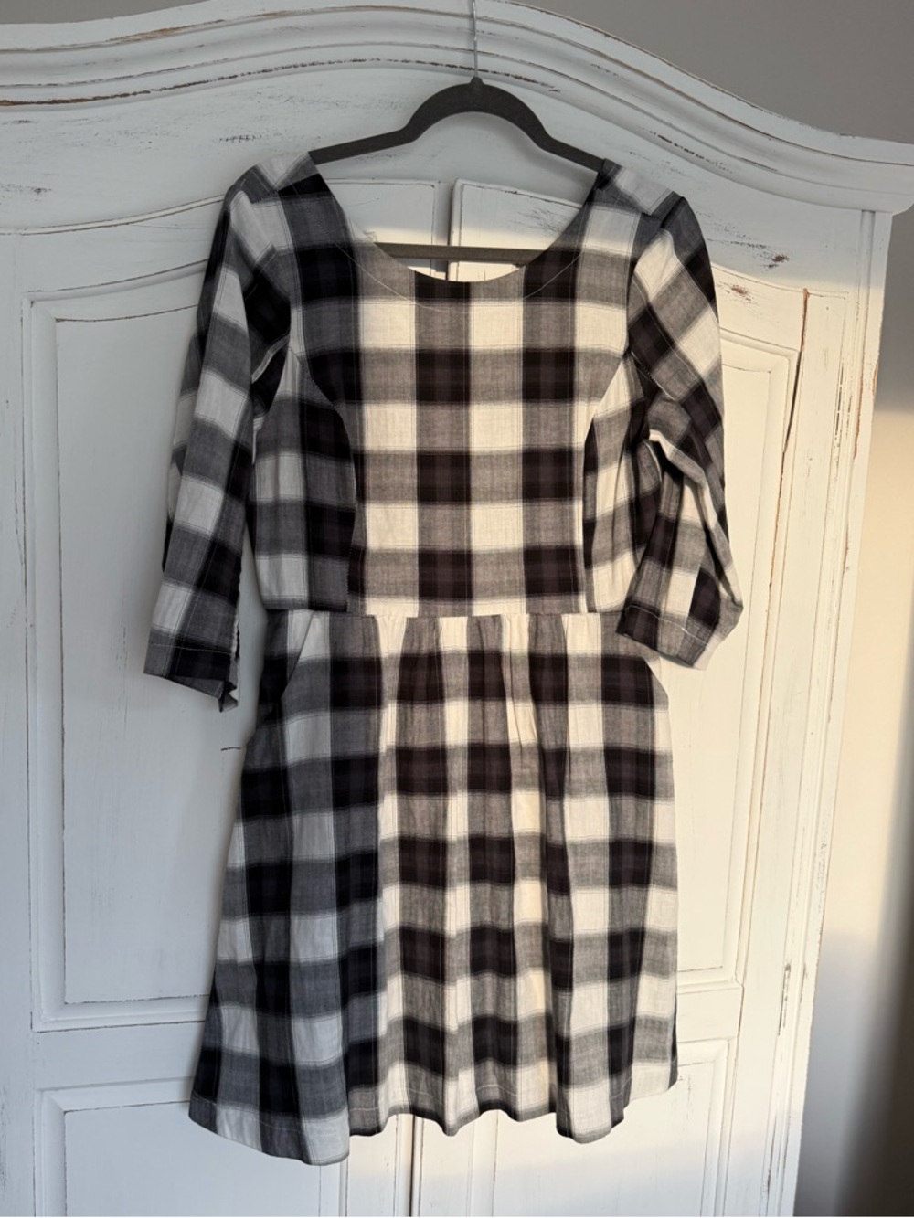 Black and White Retro Plaid Fit-and-Flare Dress